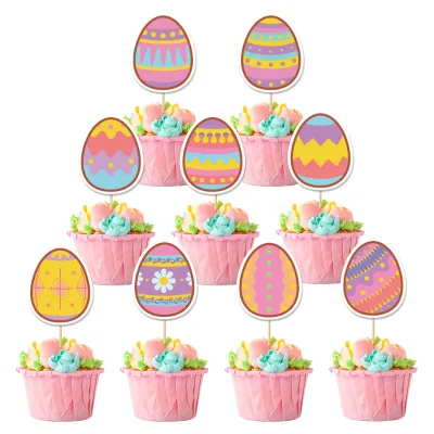 Easter Bunny Egg Cake Topper Custom Party Decorations for Baby Birthday Graduation Celebration DIY Cake Picks Packaged Bag