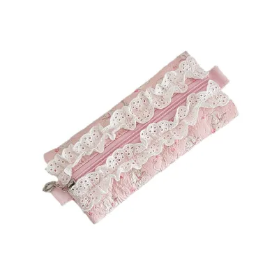 Pink Lace-Trimmed Kawaii Pencil Case Cute Stationery Set for Girls Student School Supplies Back-to-School Essentials OEM