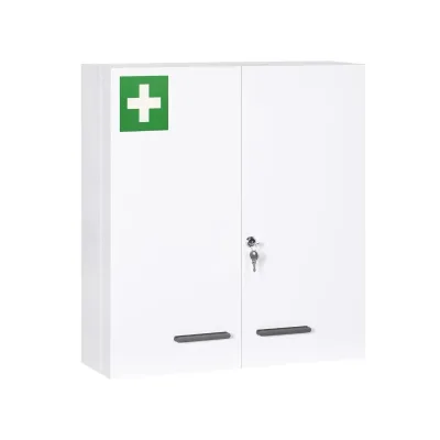 Double Door Steel Medicine Locker Cabinet, White Powder Coated Wall Mounted Medicine Cabinet with Piano Hinges for Home