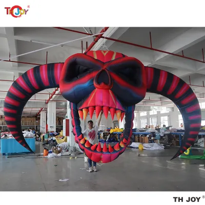Colorful Giant Inflatable Monster Head with Horn for Halloween Event Decoration and Nightclub Stage