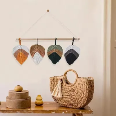 Woven Wall Art Macrame Leaves Wall Decor Colorful Home Ornament Cute Room Decoration for Classroom Living Room Corridor Bedroom