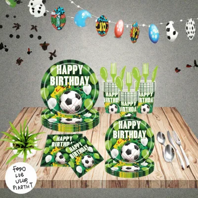 Sports Cartoons Festive Football Patterns Tableware for Children's Birthday Parties Paper Cups & Plates