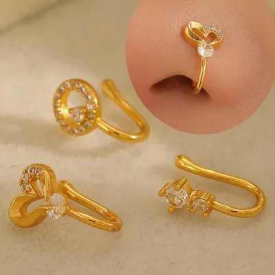 Heart Charm No Piercing Copper Inlaid Zircon U-shaped Nose Clip False Nose Ring Female No Piercing Piercing Jewelry