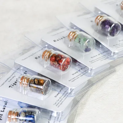 Hot Selling Polished Crystal Rose Quartz Heart Star Moon Mushroom Drift Bottle Card Set for Gift