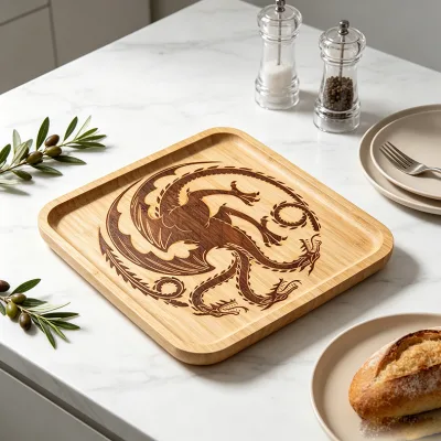 Handmade Round Wooden Tray Artisanal Natural Wood Kitchenware Tray Beautifully Crafted From Premium Solid Natural Wood