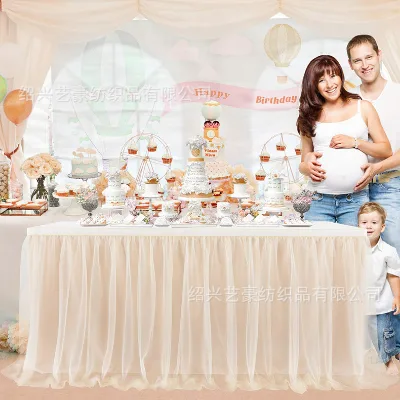 Chiffon Table Skirt for Wedding Party Birthday Party Table Skirting White Coral for Baby Shower