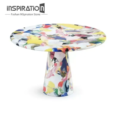 Fiberglass Art Painted Round Table Painting Rustic Reception Desk