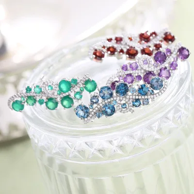 C4795 Abiding Fine Jewelry Vintage Cz Natural Gemstones Amethyst Blue Topaz Silver Designer Brooches and Pins in 925 Silver