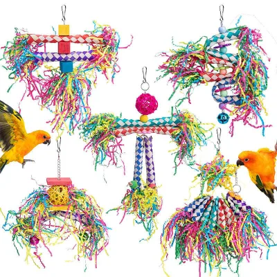 Natural Paper Bird Cage Toy with Shreddable Fringe for Parrots Budgies, Eco-Friendly Bird Chew Toy