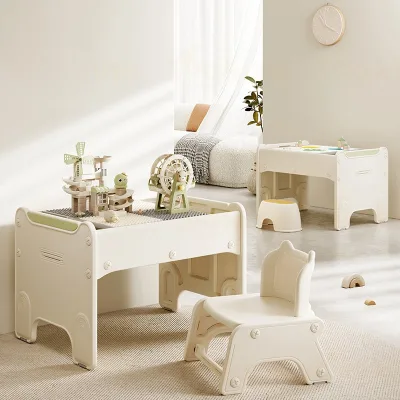 Double-Sided Kids Activitytable School Children Block Table Multifunction With Storage 4 in 1 Multi Gaming Table and Chair Set