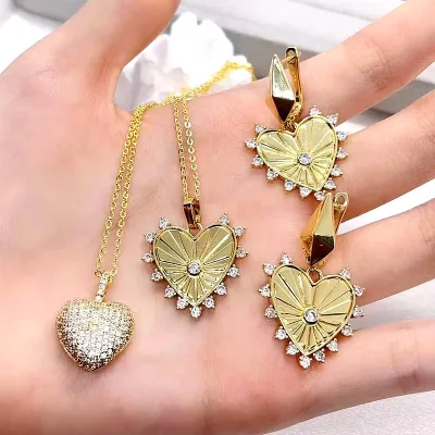 CH-LHN1721 Pretty Clear CZ Heart Charm Tennis Necklace CZ Square Charm Necklace Wholesale Gold Plated CZ Women Chain Necklace