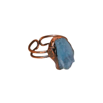 Stone Crystal Rings Bronzed Plated Adjustable Irregular Healing Raw Stones Vintage Joint Birthstone Rings Hiphop Jewelry