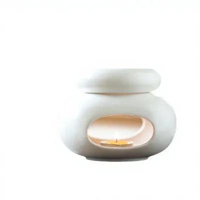 Large-capacity Ceramic Semi-handmade Matte Black-and-white Aroma Diffuser; Indoor Candle-style Fragrance Lamp; OEM Private