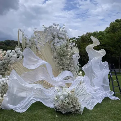 Wedding Decoration Floral Arrangement Organza Fabric Flowers Petals Window Display Finished Pleated Fabric Flower Design Modern
