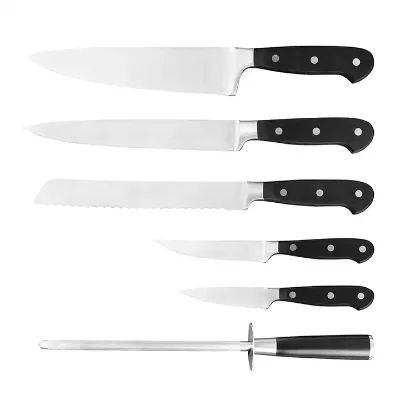 Wholesale Price 7pcs Kitchen Knives Cooware Tool Set Stainless Steel Chef Knife Set with ABS Handle and Wooden Knife Block