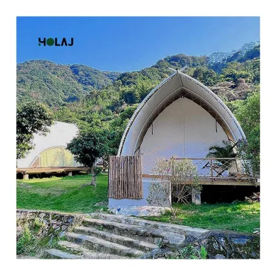Boat-Shape Glamping Villa | Waterproof PVC Coated Oxford Fabric Aluminum Frame Tent Lodge for Mountain Campsite Custom Size