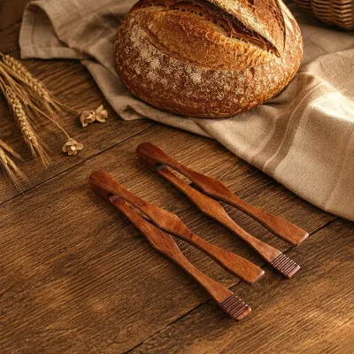 Handcrafted Wooden Bread Tongs Acacia Wood Pastry Tong with Ridged Grip Kitchen Serving Tool for Bread, Toast & Baked Goods