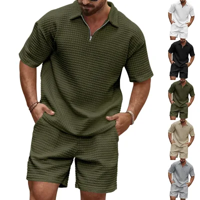 High Quality Trend Sporty 2 Pieces Summer Outfits Comfortable Waffle Two Piece Top and Shorts Sweat Suits