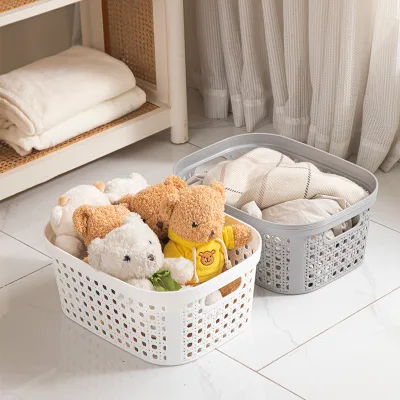 Plastic PP Storage Basket Household Dirty Clothes Laundry Toy Organization Lid Hand-Held 20-35L Capacity Multifunctional
