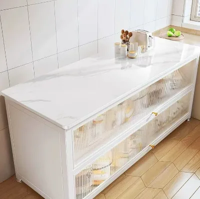 XYBest Stainless Steel Kitchen Island Cutting Board Storage Multi-Tier Microwave Oven Stand Quartz Countertop Worktable for Home