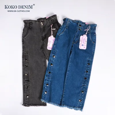 Anak Celana Jin Children Clothes Make Private Label Pants for Kids Jeans Pants Long Open Fork Leg Boys and Girls Denim Pants