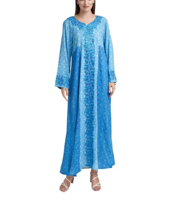 Custom MOQ50 Pcs Blue Printed Modest Maxi Dress Manufacturer OEM/OEM Service Supplier