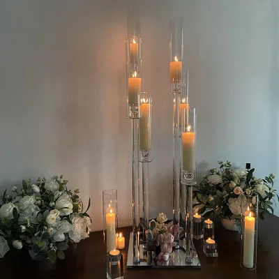 New Design 6 Arms Modern Wedding Centerpieces Crystal Cylinder Candlestick