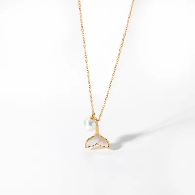 Design Women Gold Chain Stainless Steel Jewelry Shell Mermaid Tail Pearl Pendant Necklace for Ladies Gift
