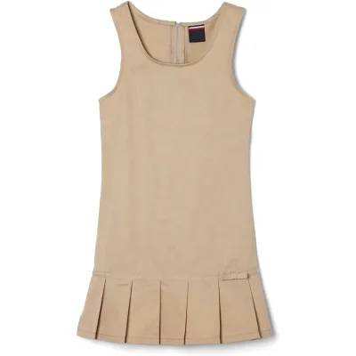 Customized School Girls' Pleated Hem Jumper With Ribbon School Uniform Pinafore