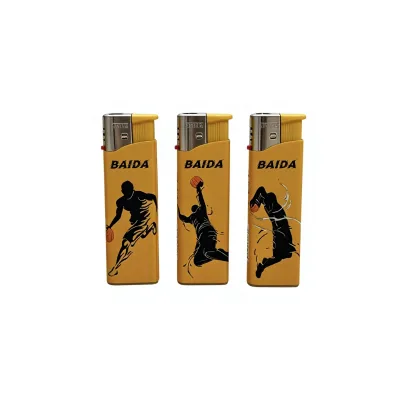 Yellow Graphic Butane Lighter Portable Plastic Gas Lighter Basketball Silhouette Design for BBQ Smoking Candle