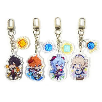 Genshin Impact Zhongli Diluc Keychain Cosplay Cute Game Character Venti Paimon Tartaglia Mona Acrylic Key Chain Pendant Keyring