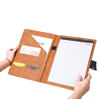 Custom A4 PU Leather Business Document Holder with Card Slot and Embossed Presentation Folders for Filing