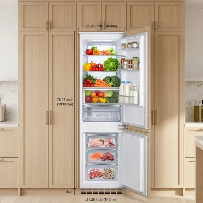 540mm Wide 260L Ultra-Thin Built in Refrigerator, CE & CB Certified, Household Fridge, 28.75W,Inverter Refrigerator