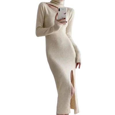 Customized French Knit Dress Fall New Fashion Open Sexy Hip Bottoming Sweater Skirt Casual Style ODM Supply