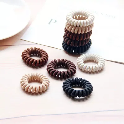 Plastic Telephone Line Coiled Hair Ties with Solid Color Design for Women