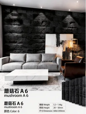 Soft Touch Polyurethane Mushroom Stone Panel 3D Faux Rock Skin Friendly for Bedroom Headboard Wall
