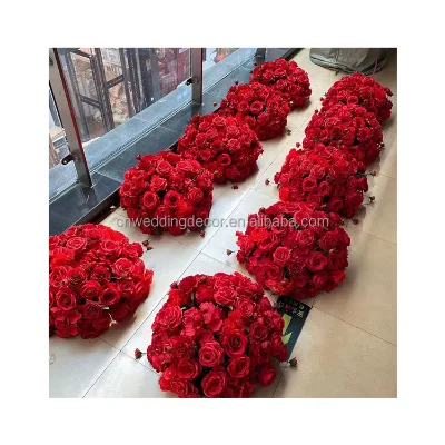 Artificial Flower Arrangement 50cm Large White Red Flower Ball for Wedding Decoration Centerpiece
