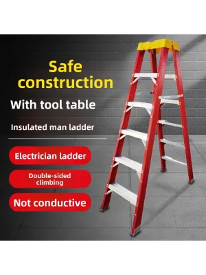 Fiberglass-insulated Telescoping A-Frame Electrician's Foldable Extension Ladder Professional-Grade Engineering Tool Platform