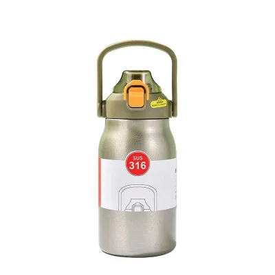 Thermos Outdoor Household Stainless Steel Thermos Flask Warm Water Bottle Carry Handle Large Capacity Straw Cup Sports Water