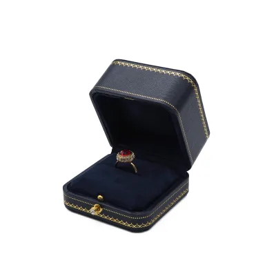 Handmade Round Cornered Leatherette Paper Jewelry Boxes with Diamond Button Case for Necklace Ring and Other Jewellery