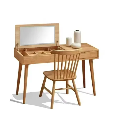 Solid Wood Vanity Table Makeup With 6 Organizers For Different Sized Accessories Flip Top Mirror