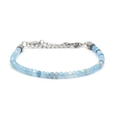 Fashionable Unisex Round Diamond Cutting Aquamarine Natural Stone Beads With Different Gems Available Metal Charm Bracelet