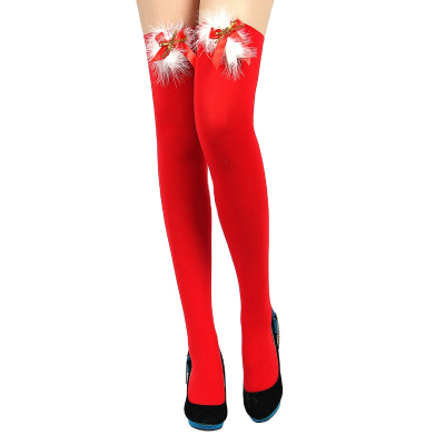 ODM Logo Custom Nylon Box Package Red Delux Fur Christmas Fishnet Stocking Sexy Women's Hosiery