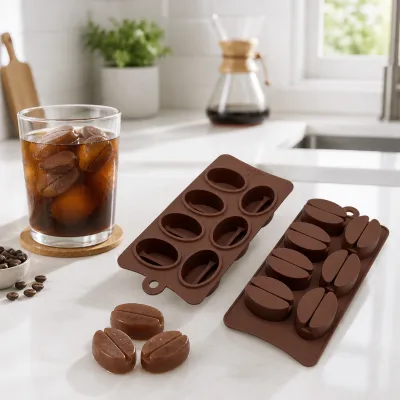 OEM Silicone Seven Grid Coffee Bean Shaped Ice & Chocolate Mold for Iced Coffee and Ice Cream Dishwasher and Oven Safe