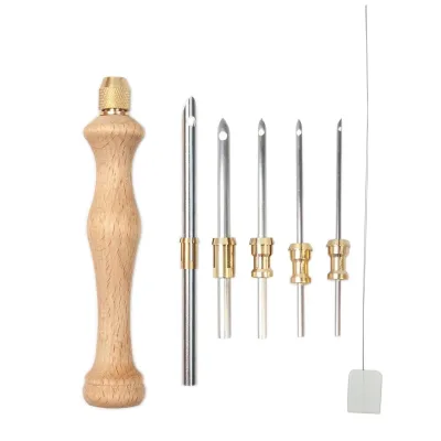 Wooden Handle Gold Embroidery Punch Needles With Wool Threader Weaving Tools Creative Pattern Manual Craft DIY Sewing Tool