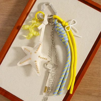 Starfish Bag Pendant Cute Leopard Bear Rainbow Leather Decorative Keychain Fashion Braided Rope Bag Gift All-purpose Accessory