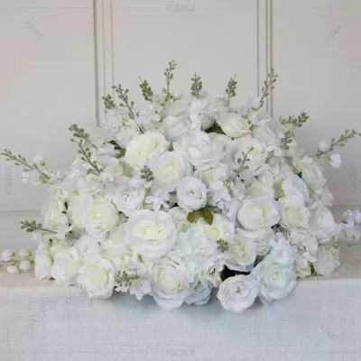 For Luxury Wedding Table Decoration Artificial Ivory Rose Decor Artificial White Flower Ball