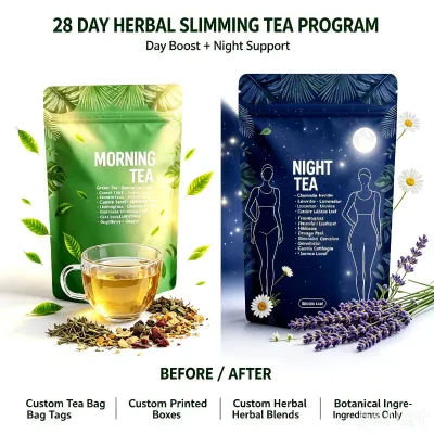 Premium Herbal Flat Tummy Tea, 28 Days Detox Slimming Tea, Lemongrass Hibiscus Chamomile Blend for Daily Gentle Body Cleanse