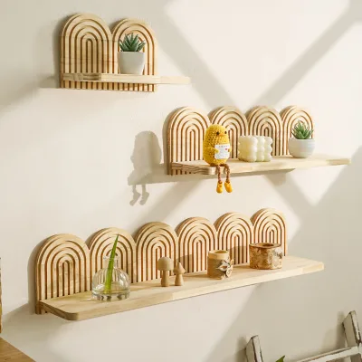 Cross-border New Ribbed Multi-layer Modern Minimalist Solid Wood Wall-mounted Flower Pot Shelf Wooden Crafts Home