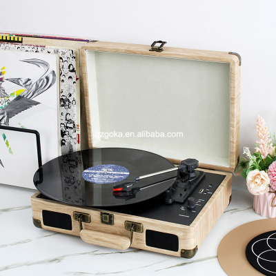 Better Quality 3 Speed LP Phonograh Turntable Vinyl Record Player Wood Color PU Leather Cover Belt-Drive Gramaphone